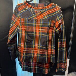 J. Crew Black and Orange Plaid Blouse